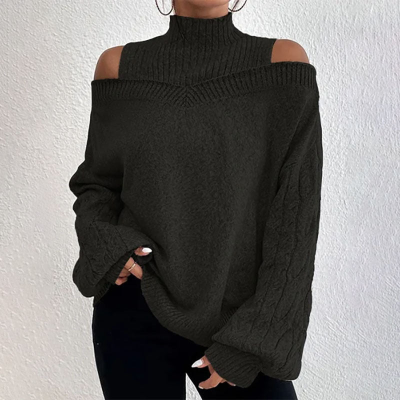 Women’s Elegant Off-Shoulder Turtleneck Sweater — Long Sleeve Knit Top FitiqueFit