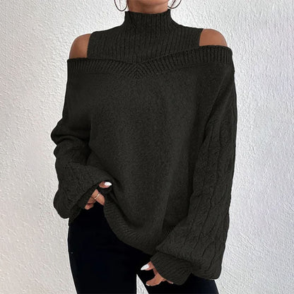 Women’s Elegant Off-Shoulder Turtleneck Sweater — Long Sleeve Knit Top FitiqueFit