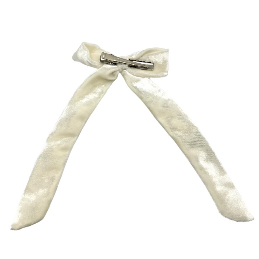 Ivory Crushed Velvet Christmas Bow Enchanted Scrunch