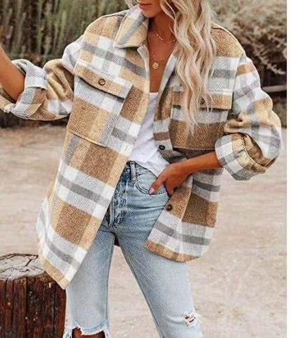 Western Charm Plaid Wool Coat - Cozy Checkered Wool Coat for Cowgirl Style Women Country in My Heart