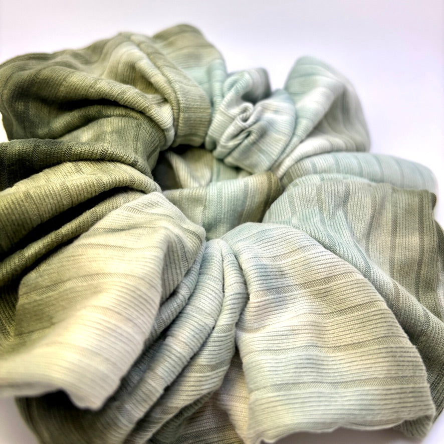 Dark Sage Green Tie Dye Ribbed Scrunchie Enchanted Scrunch