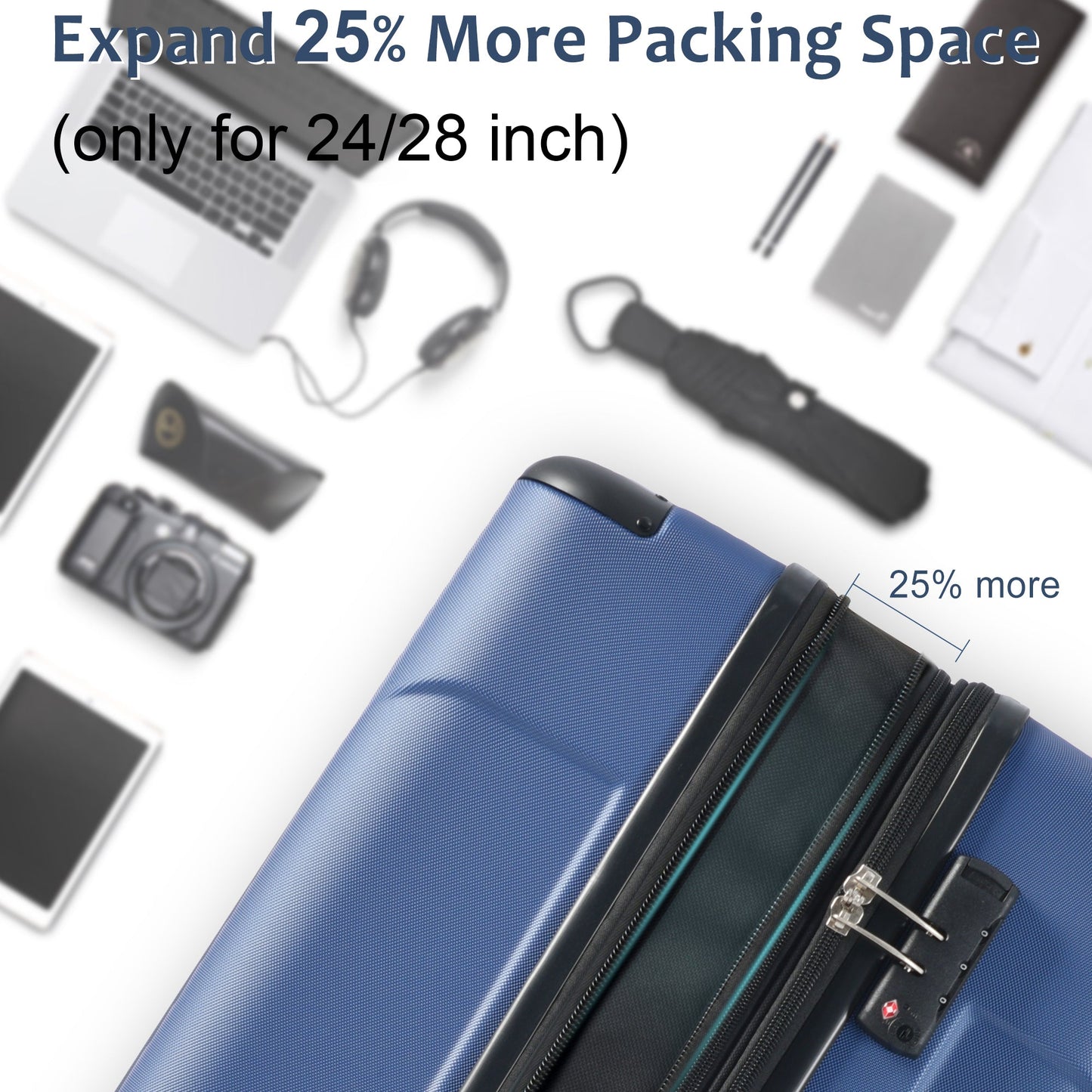 Hardshell Luggage Spinner Suitcase with TSA Lock Lightweight 20'' (Single Luggage) Blue + ABS + 20 Inch Carry On