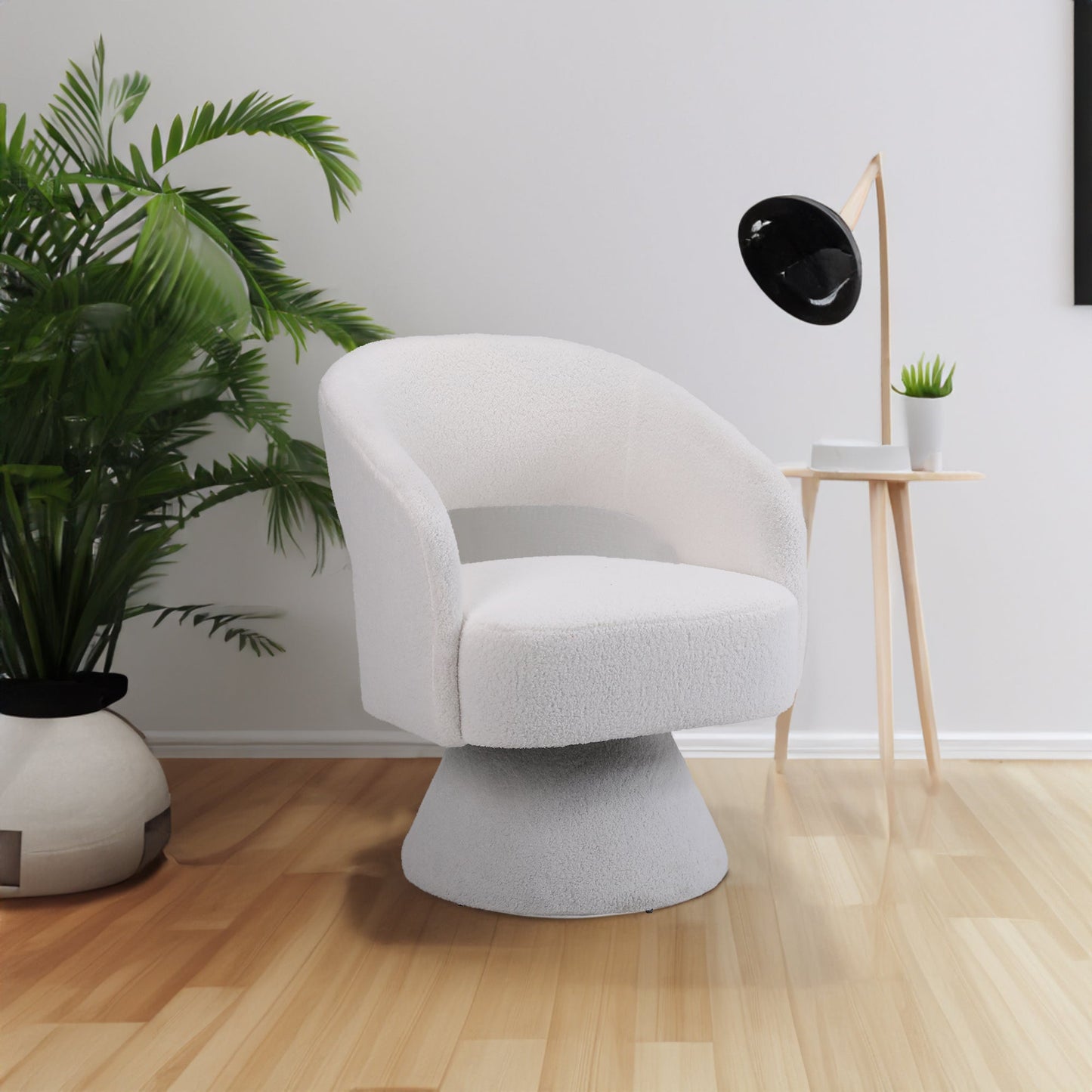 Swivel Accent Chair Armchair  Round Barrel Chair in Fabric for Living Room Bedroom White V.I.P Digital Presence