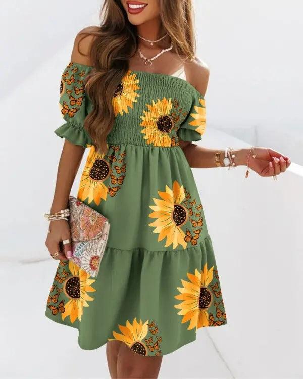 Boho Breeze Off-Shoulder Pleated Dress – Stylish Cowgirl Casual Wear Country in My Heart