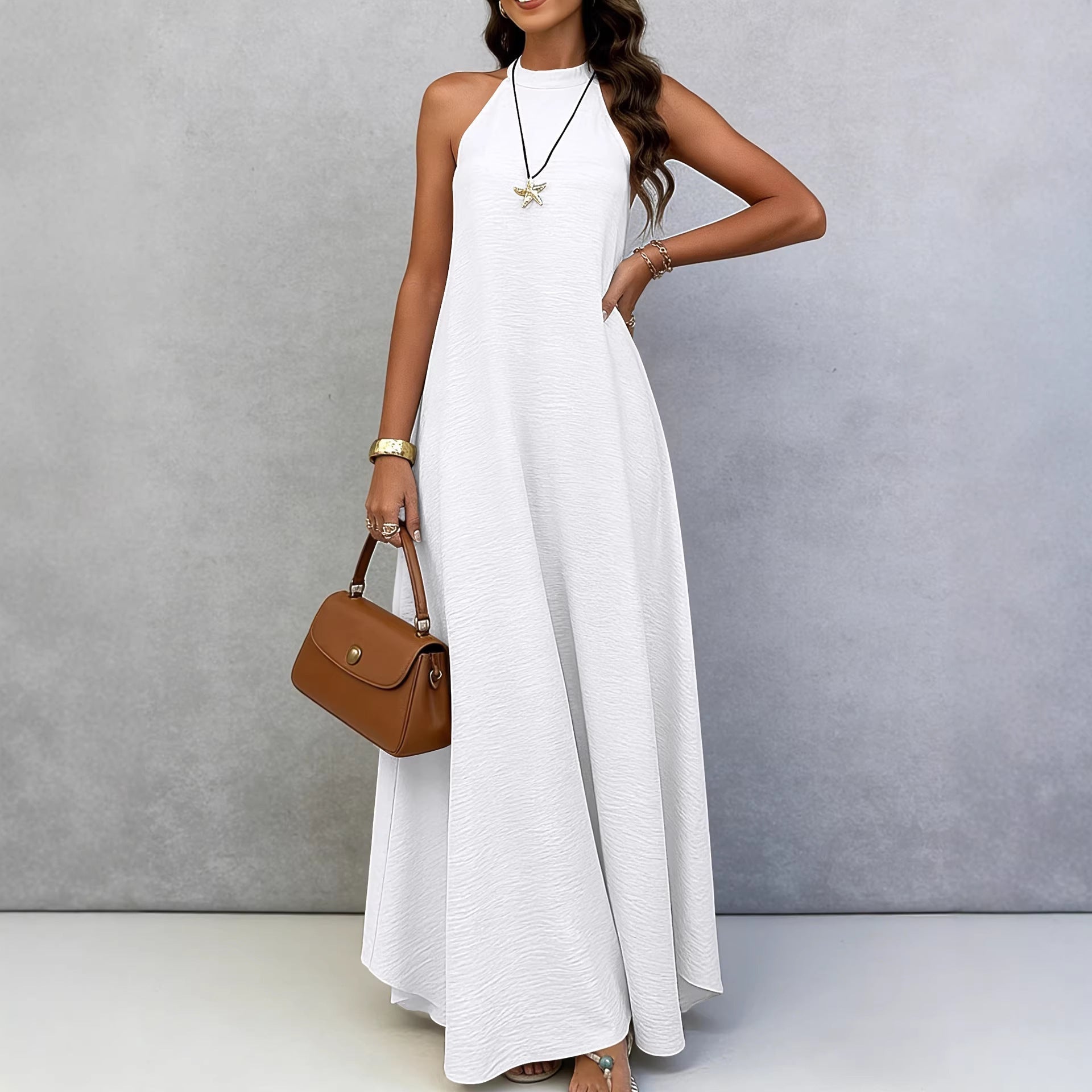 Women's Ice Silk Crinkle Sleeveless Swing Maxi Dress FitiqueFit