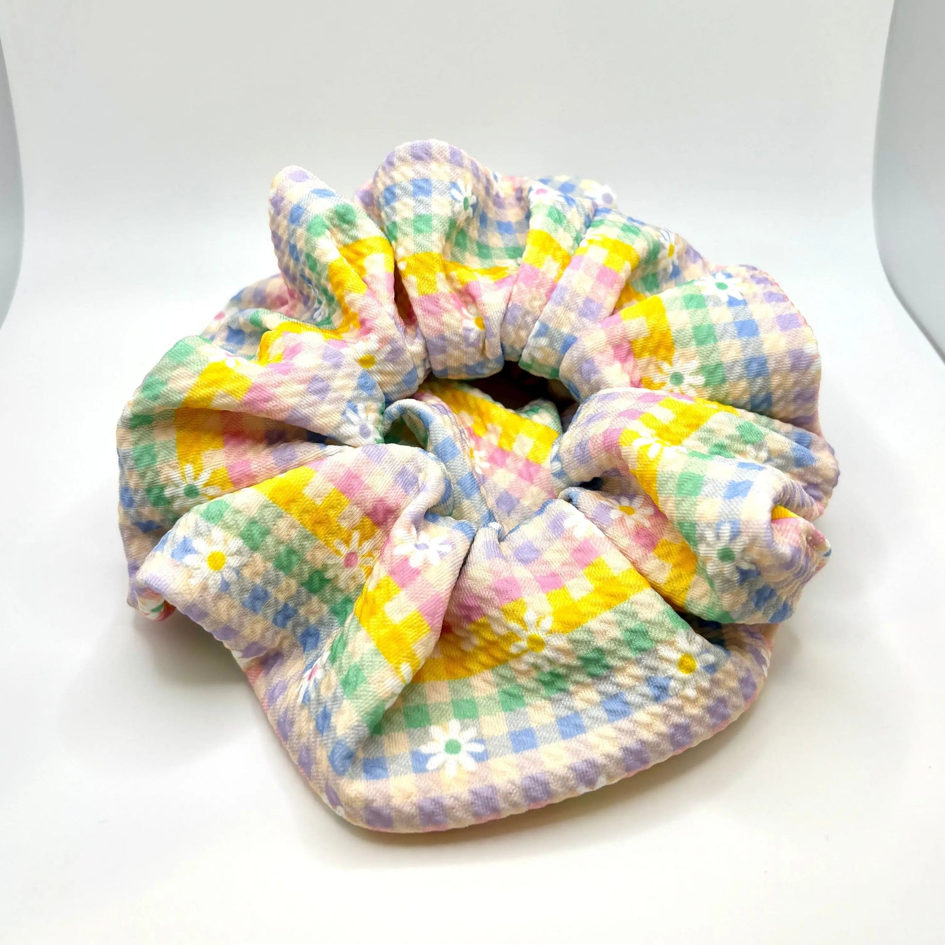 Pastel Gingham Flowers Spring Bullet Scrunchie Enchanted Scrunch