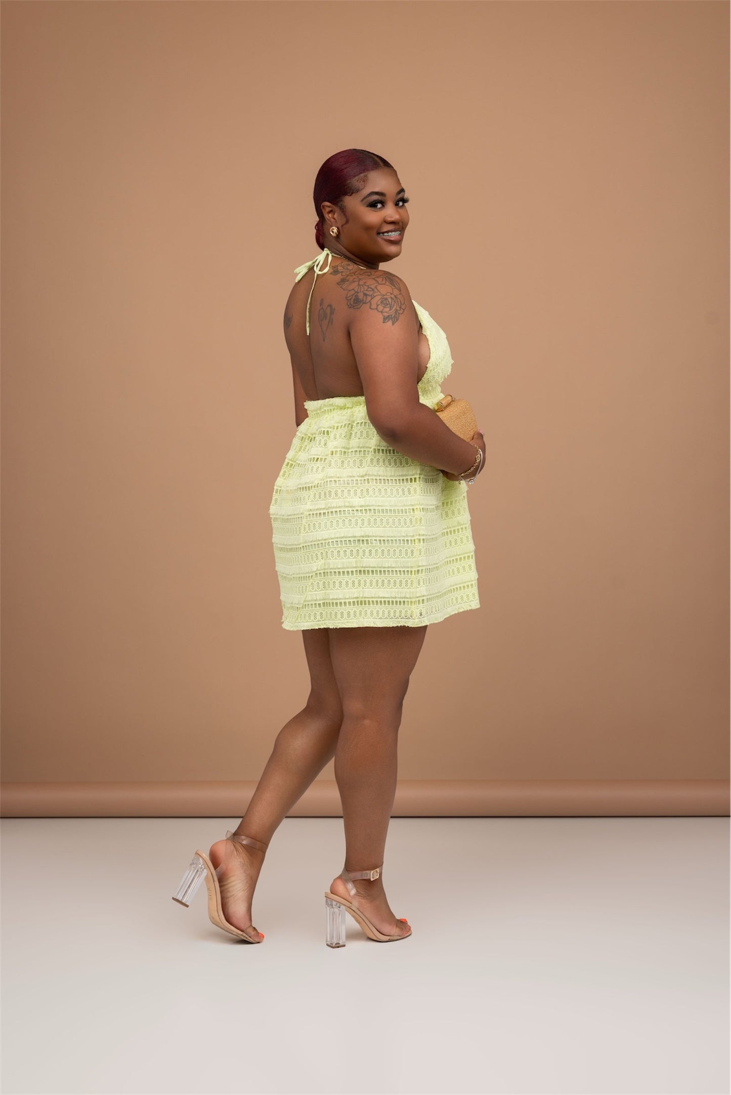 Limoncello Lace Halter Mini Dress The Bella Noire Store