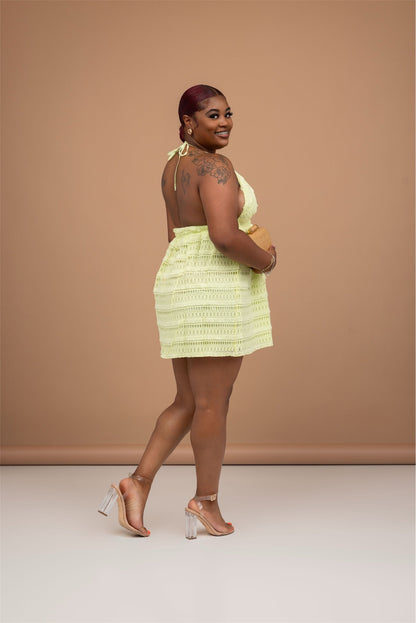 Limoncello Lace Halter Mini Dress The Bella Noire Store