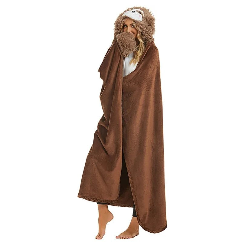 Winter Hooded Flannel Sloth Shaped Blanket ViralGalleria.com