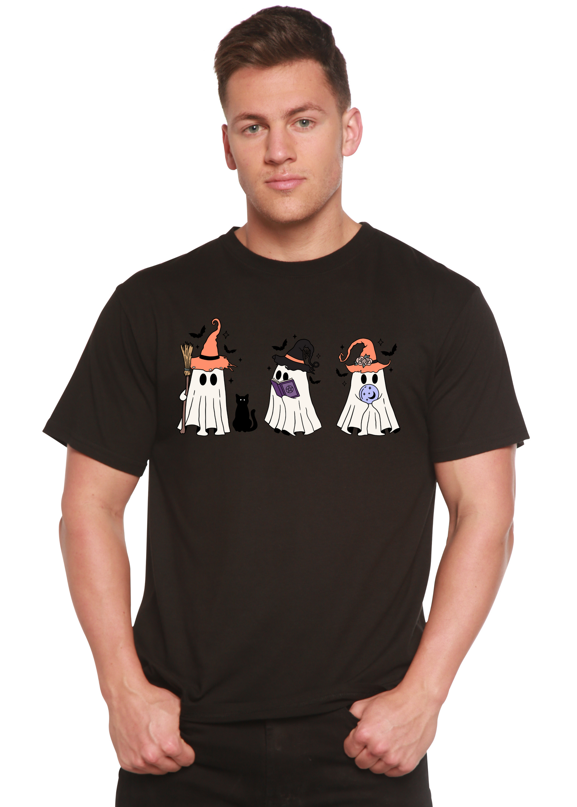 Halloween Boo Men's Bamboo Viscose/Organic Cotton Short Sleeve Graphic T-Shirt Spun Bamboo
