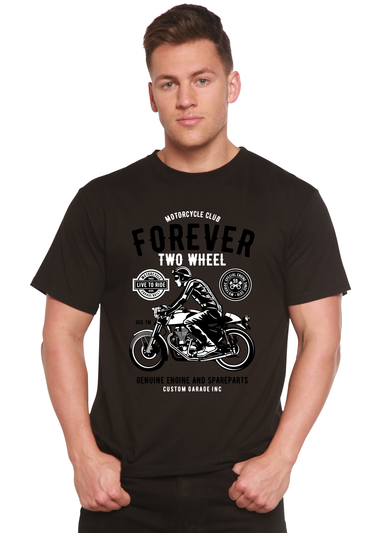Forever Two Wheel Men's Bamboo Viscose/Organic Cotton Short Sleeve Graphic T-Shirt Spun Bamboo