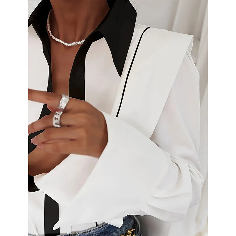 Women’s Black White Colorblock Shirt FitiqueFit