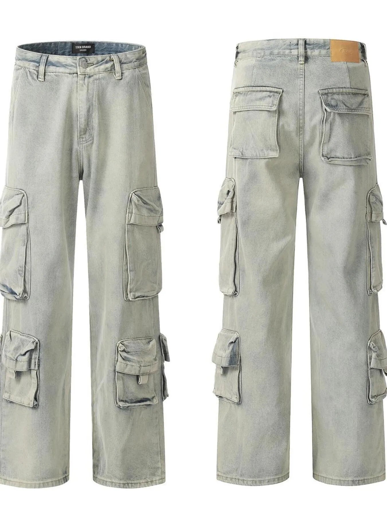 Men's Washed Multi-Pocket Straight Cargo Jeans New Era Fashion LLc