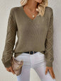 Loose Hollow Knitted Sweater Long-sleeved Pullover V-neck Top Women's Clothing Grayceful LLC
