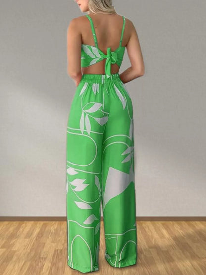 Tropical Print Spaghetti Strap Crop Top and Wide Leg Pants Set New Era Fashion LLc