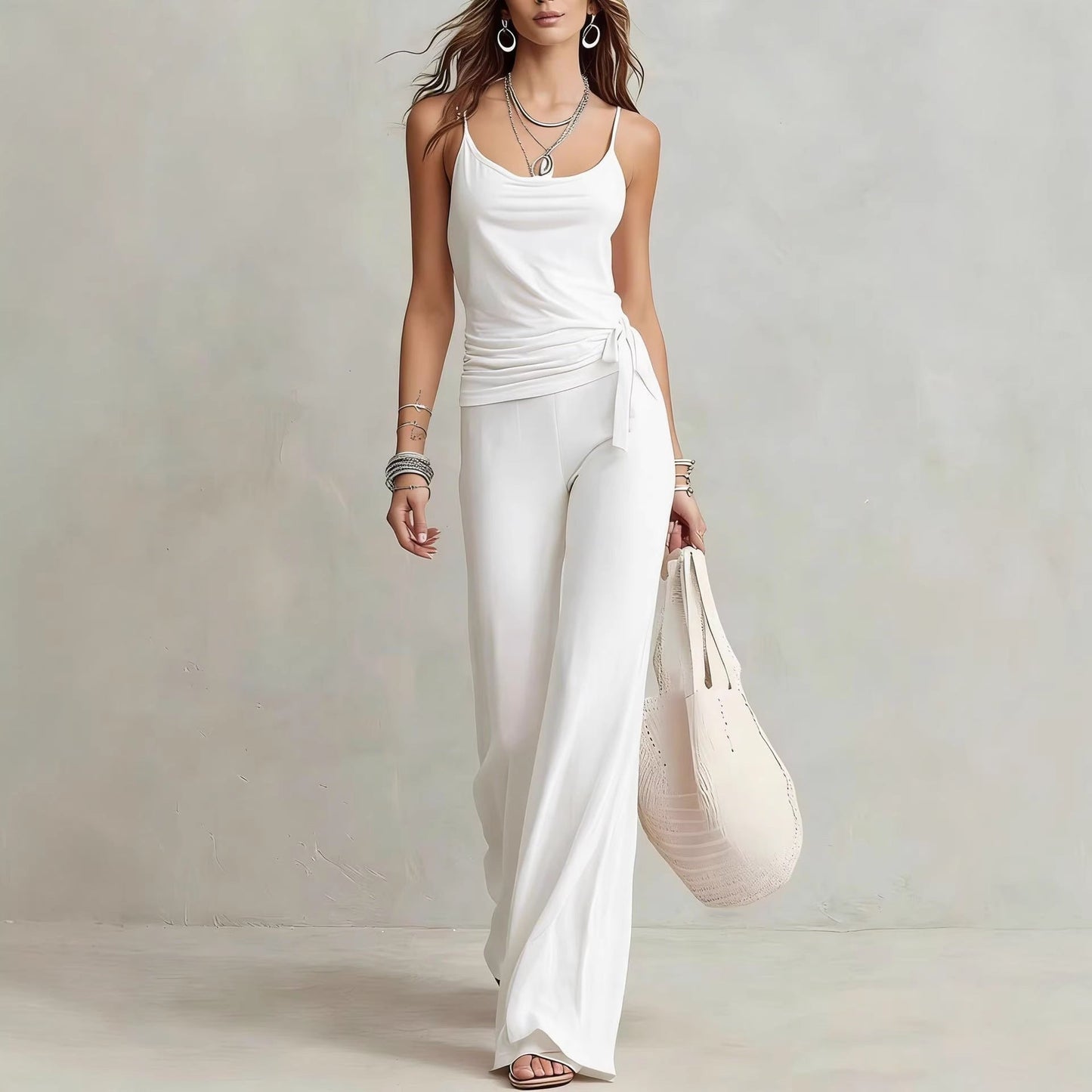Women's Solid Color Sleeveless Top & Pants Two-Piece Set FitiqueFit