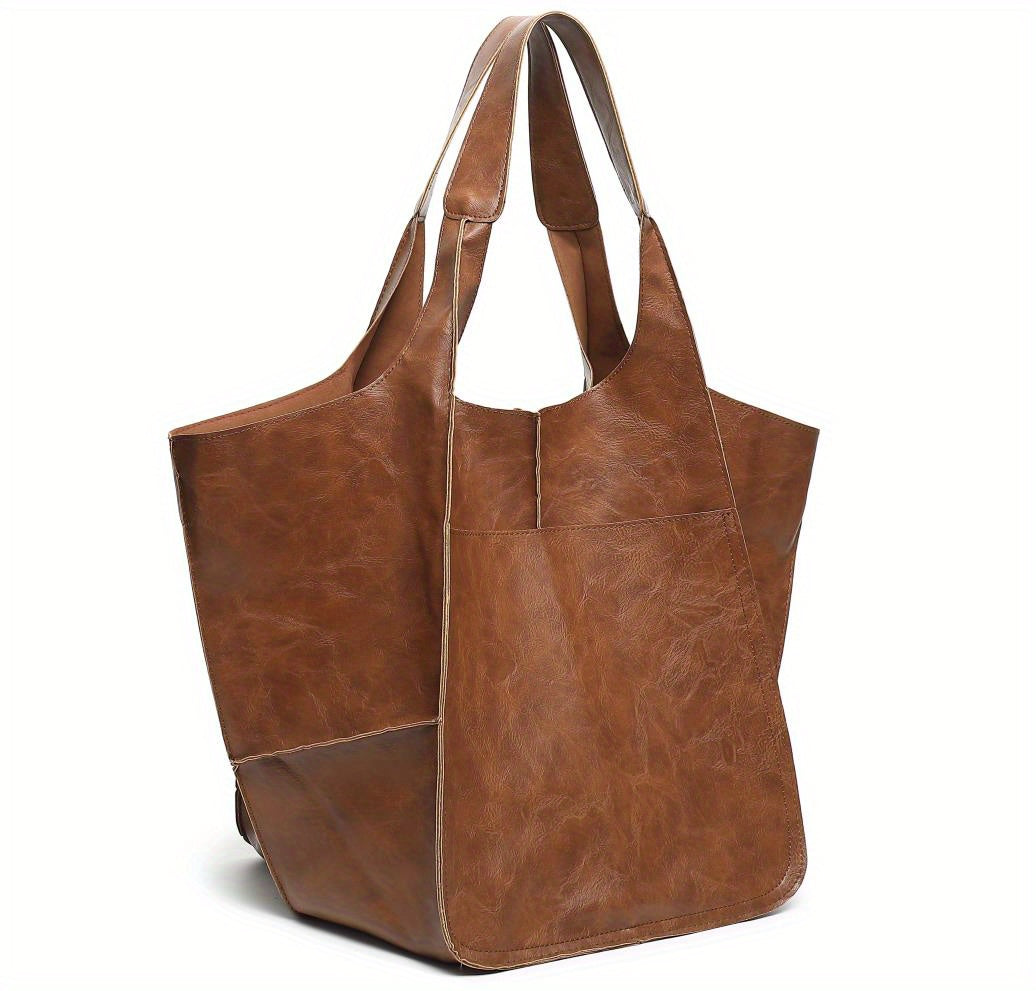 Large Capacity Retro PU Tote Bag For Women - Spacious & Stylish Handbag With Handy Front Pocket For Work, Travel & Everyday Chic NovaCart