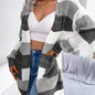 Striped Colorblock V-neck Cardigans, Casual Loose Drop Shoulder Long Sleeve Fall Winter Knit Cardigan, Women's Clothing NovaCart