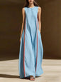 Women's Linen Sleeveless Loose Striped Maxi Dress FitiqueFit