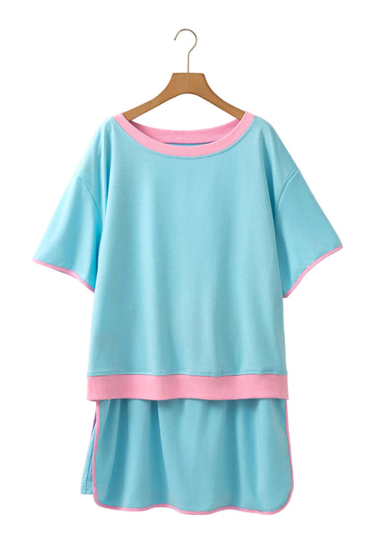 Bonbon Plus Size Contrast Trim T Shirt and Skirt Two Piece Set Garden Naked Curves