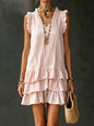 V-Neck Ruffle-Trim Tiered Sleeveless Midi Dress – 4 Colors, S–XXL FitiqueFit