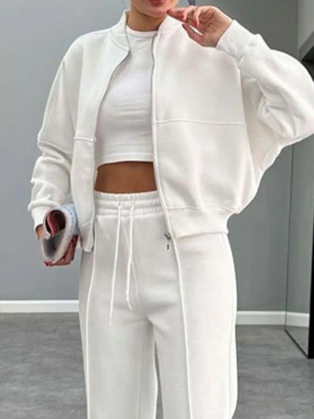 Baseball Collar Zip Up Outerwear and Drawstring Pants Set New Era Fashion LLc
