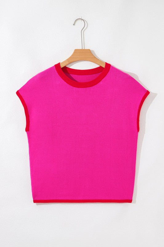 Contrast Trim Crewneck Short Sleeve Sweater Shop Style & More | Fresh Looks, Everyday Deals & Free Shipping