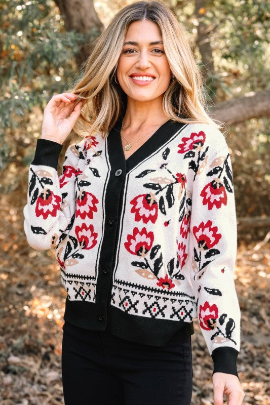 Floral Knit Button-Front V-Neck Cardigan Shop Style & More | Fresh Looks, Everyday Deals & Free Shipping