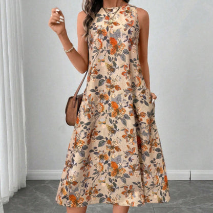 Floral Print A-Line Midi Dress with Pockets | Boho Vintage FitiqueFit