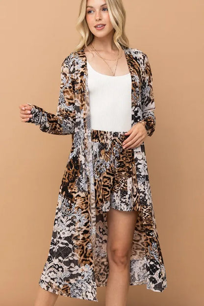 And The Why Animal Print Kimono and Shorts Set New Era Fashion LLc