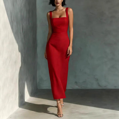 Square Neck Sling Dress – High Waist Midi Dress FitiqueFit