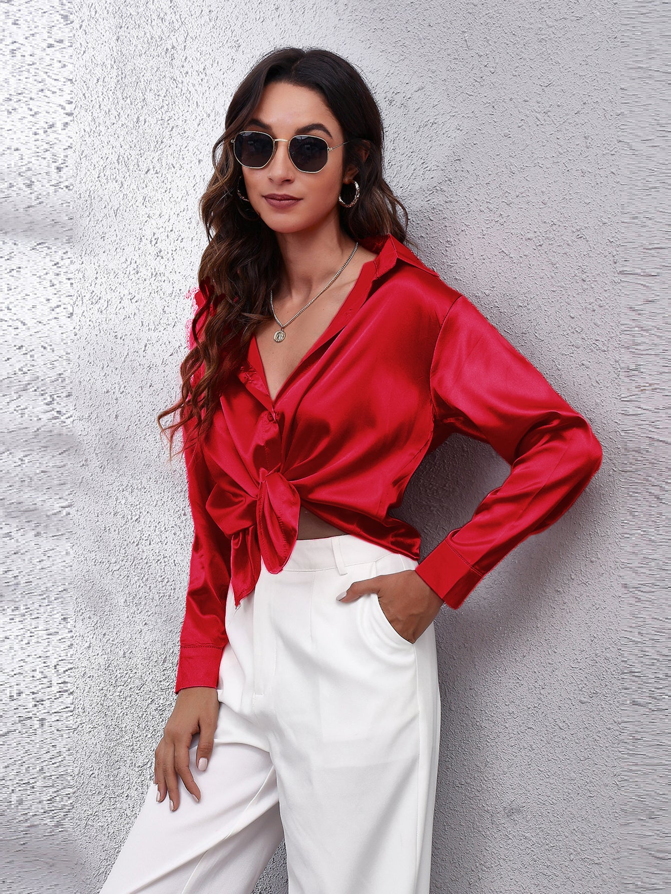 Hot Style In-Kind Shooting Satin Shirt Women'S Satin Imitation Long-Sleeved Shirt New European And American Cross-Border Women'S Clothing NovaCart