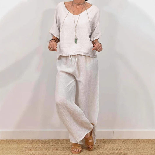 Women’s Multi Color Two Piece Set V Neck Top & Pants FitiqueFit