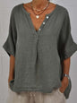 Women's Cotton Linen V-Neck Button-Up Shirt FitiqueFit