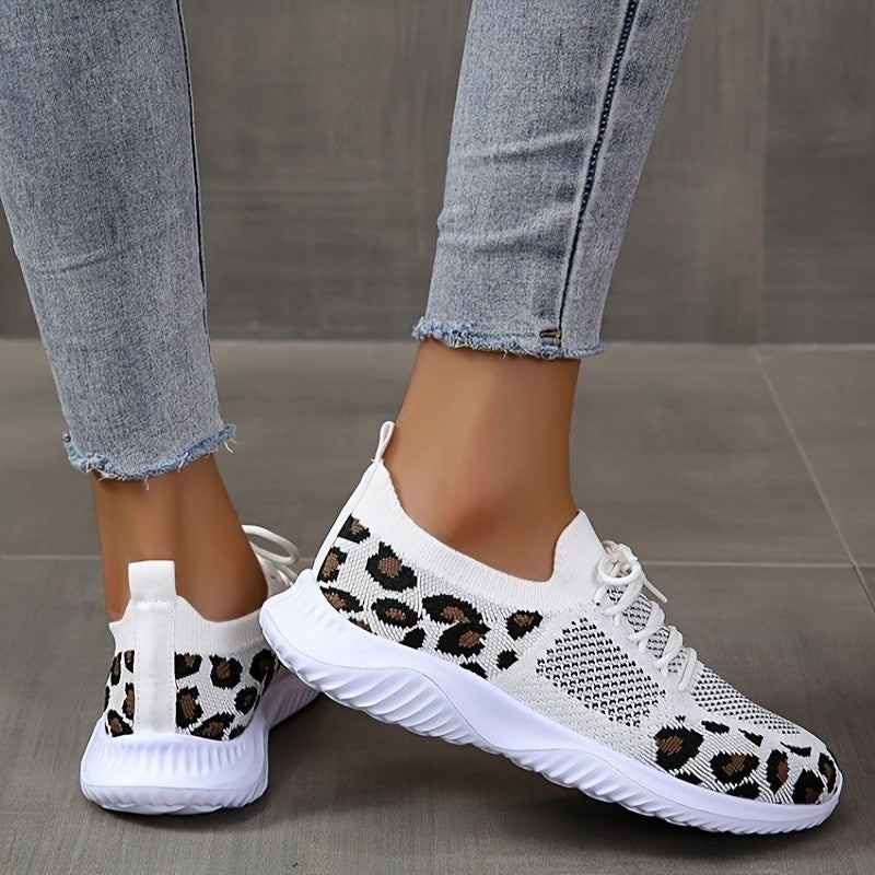 White Shoes Women Leopard Print Lace-up Sneakers Sports See size chart under “more details” The Fashion Celestial