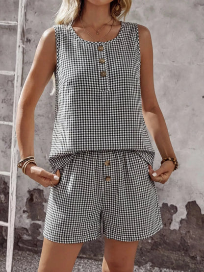 Gingham Sleeveless Top & Shorts Set New Era Fashion LLc