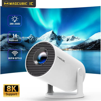 Experience Stunning 8K Visuals with the HY300 Pro Android 14 Projector - Dual WiFi6, Bluetooth 5.4, and 290 ANSI Lumens for Home Cinema and Outdoor Entertainment