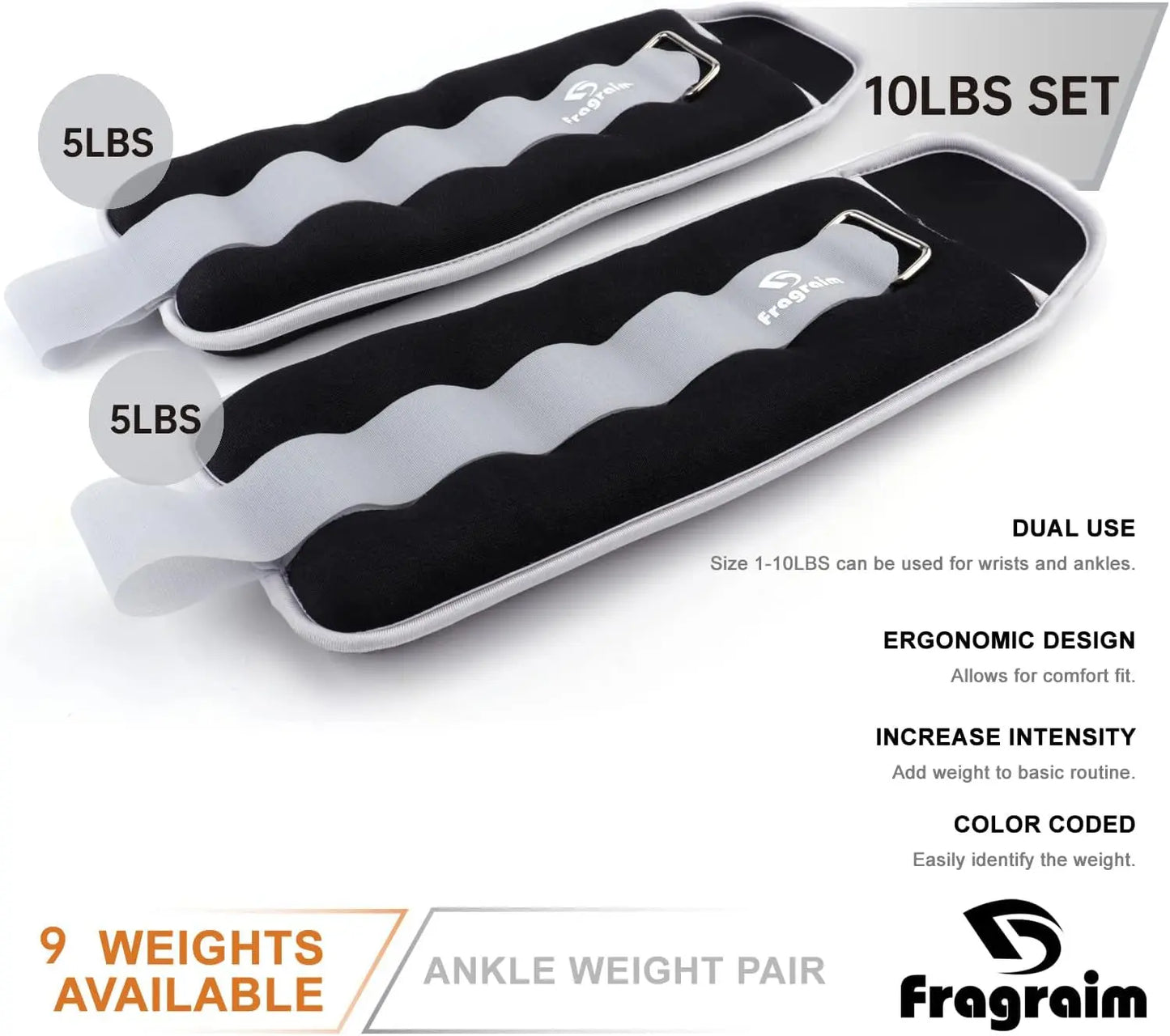 Ankle Weights for Women, Men and Kids - 1/2/3/4/6/8/10/12/15/20 LBS 1 Pair Strength Training Wrist/Leg/Arm Weight with Adjustable Strap for Jogging, Gymnastics, Aerobics, Physical Therapy