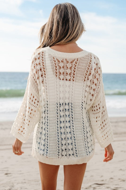 Hollow Out Knit 3/4 Drop Shoulder Sweater Shop Style & More | Fresh Looks, Everyday Deals & Free Shipping