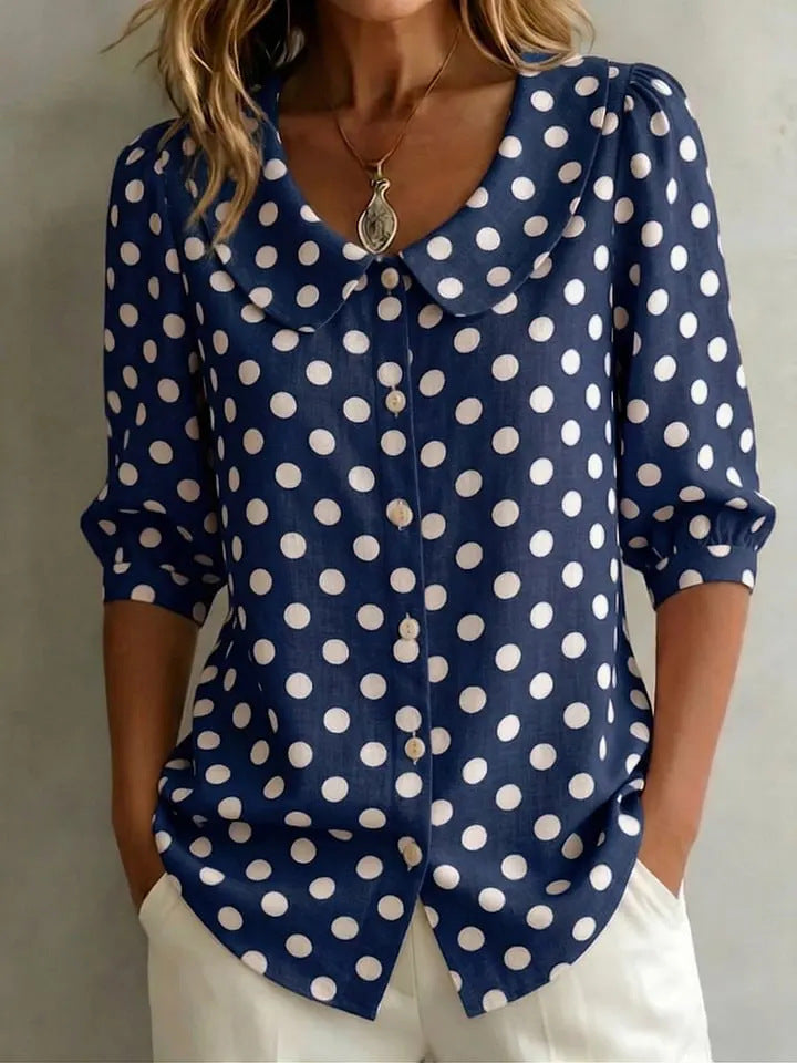 Women's Retro Polka Dot Three-Quarter Sleeve Loose Cardigan Shirt FitiqueFit