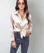 Women’s Satin Lapel Button-Down Blouse FitiqueFit