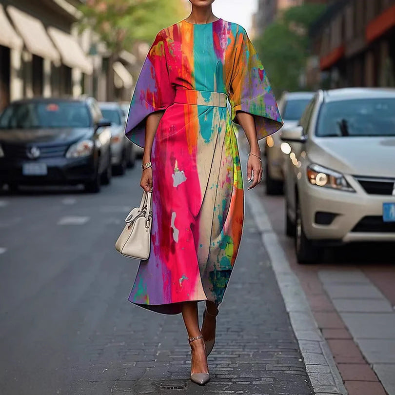 Female Creative Casual Printing Elegant Dress Grayceful LLC
