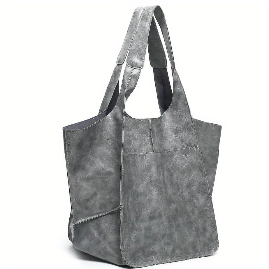 Large Capacity Retro PU Tote Bag For Women - Spacious & Stylish Handbag With Handy Front Pocket For Work, Travel & Everyday Chic NovaCart