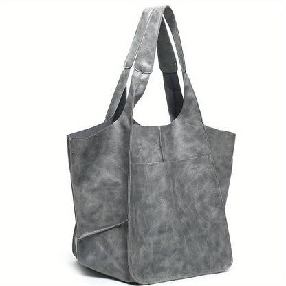 Large Capacity Retro PU Tote Bag For Women - Spacious & Stylish Handbag With Handy Front Pocket For Work, Travel & Everyday Chic NovaCart