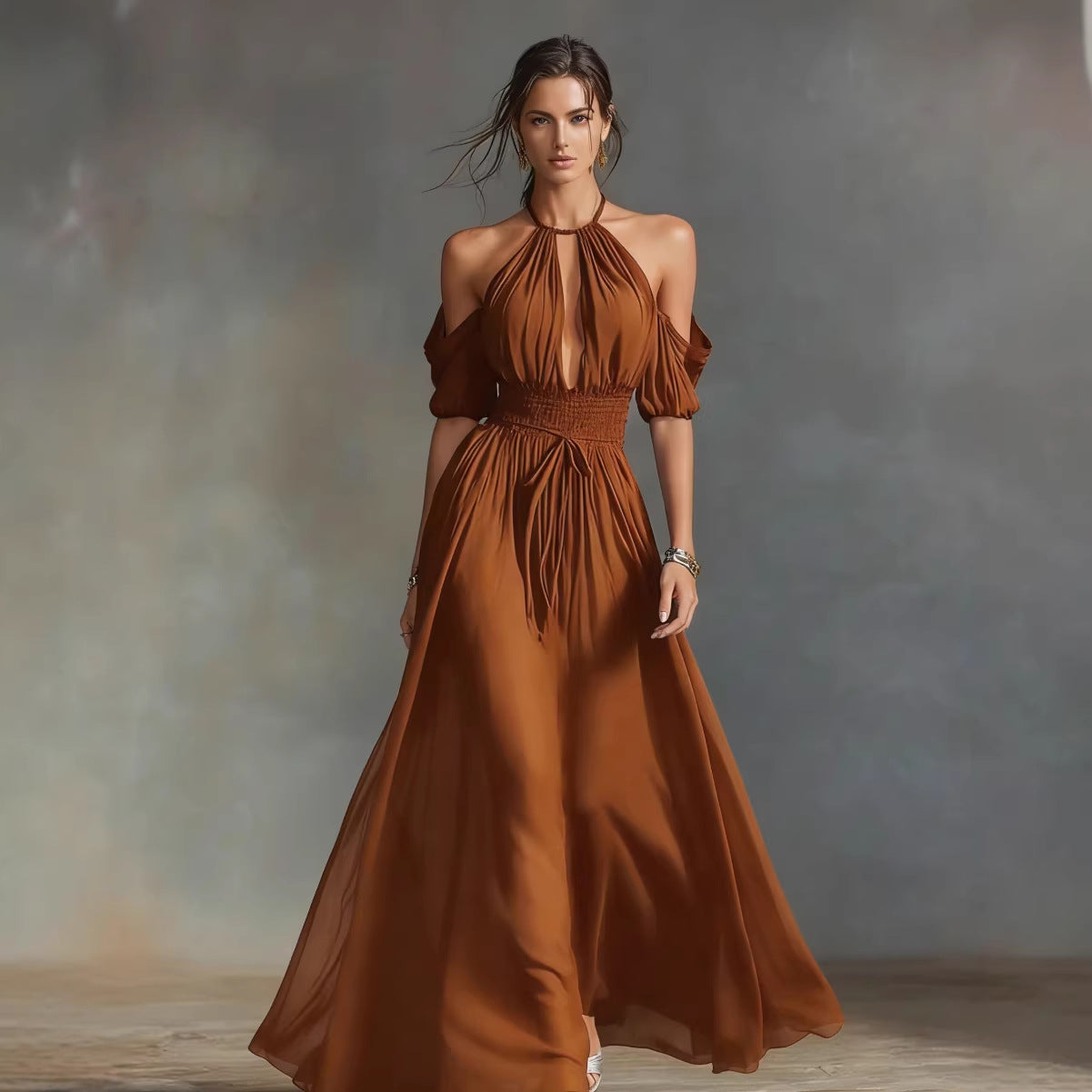 Solid-Color Halter Neck Midi Dress – 4 Colors, S–2XL FitiqueFit