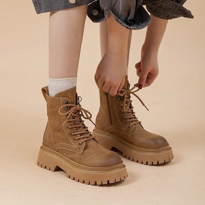 Women's Retro Chunky Heel Mid-Calf Martin Boots – Side Zipper FitiqueFit