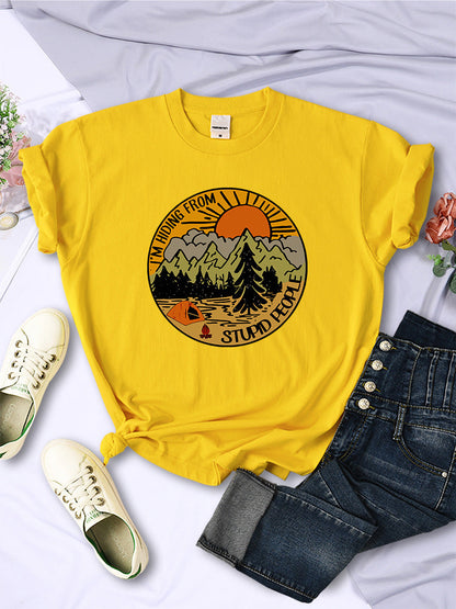 I'm Hiding From Stupid People Camping Scenery Women's Tops Hip-hop Fashion Street See size chart under “more details” The Fashion Celestial