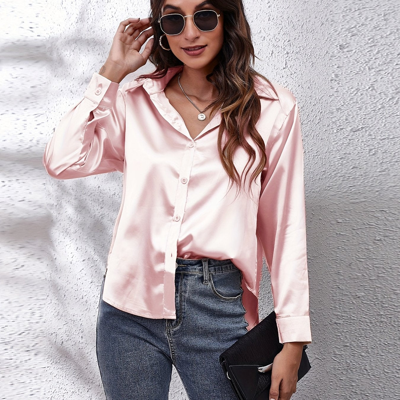 Hot Style In-Kind Shooting Satin Shirt Women'S Satin Imitation Long-Sleeved Shirt New European And American Cross-Border Women'S Clothing NovaCart