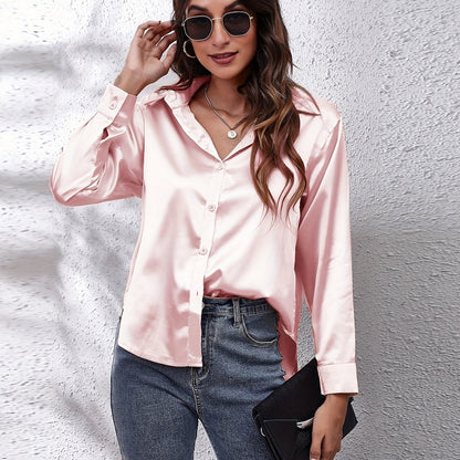 Hot Style In-Kind Shooting Satin Shirt Women'S Satin Imitation Long-Sleeved Shirt New European And American Cross-Border Women'S Clothing NovaCart