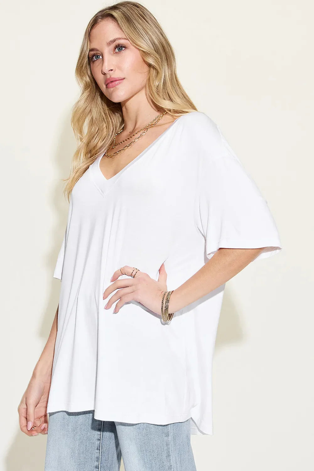Basic Bae Full Size Bamboo V-Neck Drop Shoulder T-Shirt New Era Fashion LLc